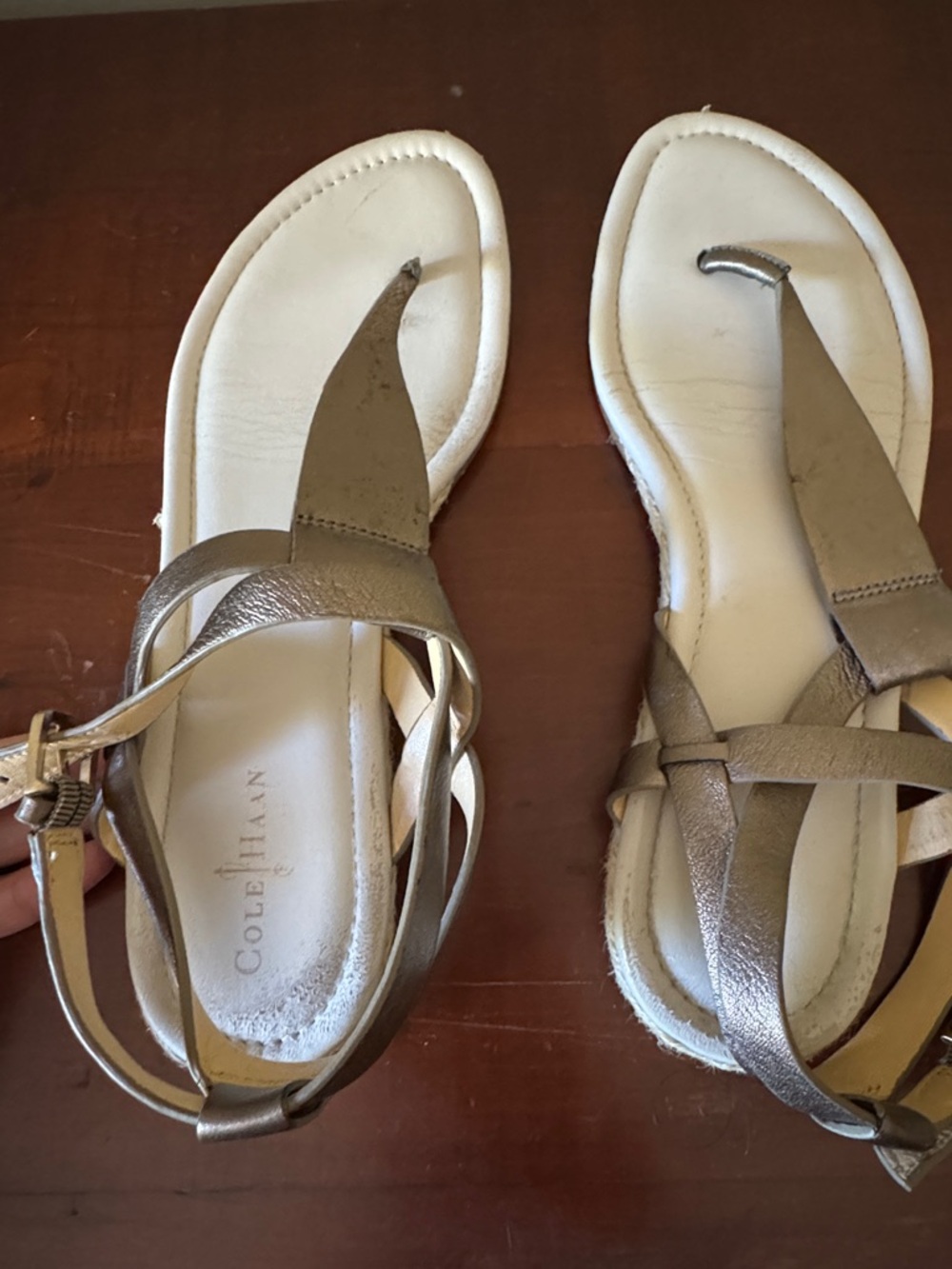 Cole Haan Metallic Taupe Leather Strappy Thong Sandals